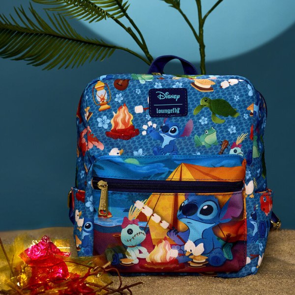 Mini sac à dos carré en nylon imprimé Stitch Camping Cuties - DISNEY LOUNGEFLY