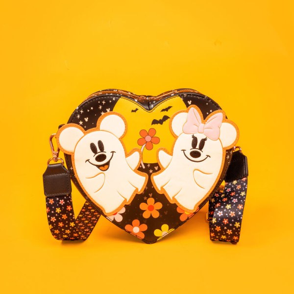 Sac à bandoulière cœur phosphorescent Mickey & Minnie costume de fantôme fleuri - DISNEY LOUNGEFLY