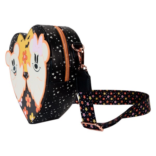 Sac à bandoulière cœur phosphorescent Mickey & Minnie costume de fantôme fleuri - DISNEY LOUNGEFLY