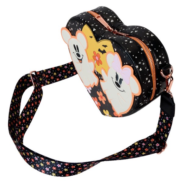 Sac à bandoulière cœur phosphorescent Mickey & Minnie costume de fantôme fleuri - DISNEY LOUNGEFLY