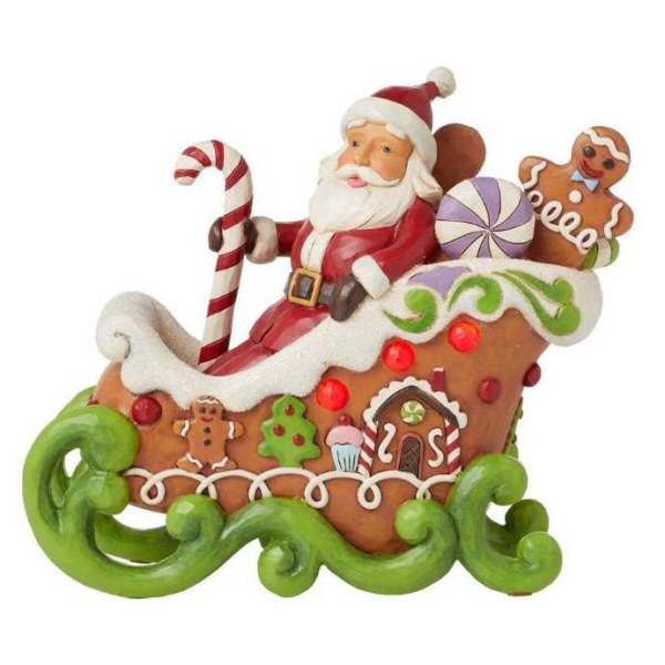 Figurine Père Noël Traîneau Pain d'épices Lumineux - JIM SHORE HEARTWOOD CREEK