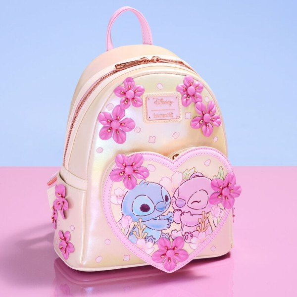 Mini sac à dos Stitch & Angel cœurs et fleurs de cerisiers - DISNEY LOUNGEFLY