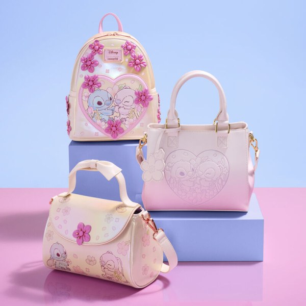 Sac à bandoulière avec poignée et nœud Stitch & Angel fleurs de cerisiers - DISNEY LOUNGEFLY