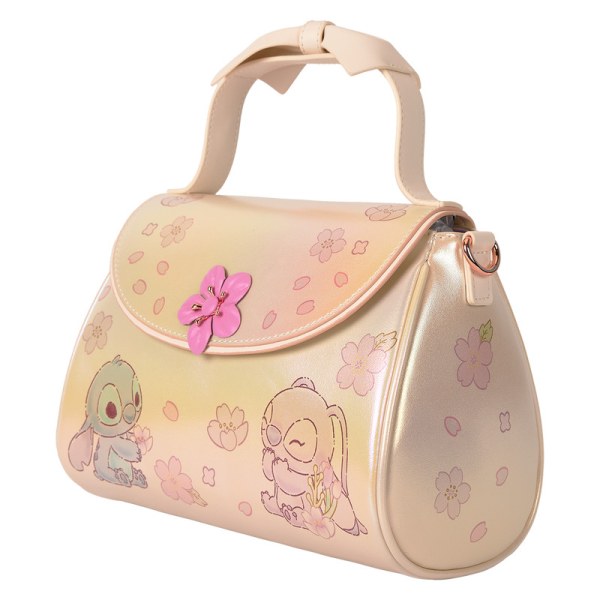 Sac à bandoulière avec poignée et nœud Stitch & Angel fleurs de cerisiers - DISNEY LOUNGEFLY