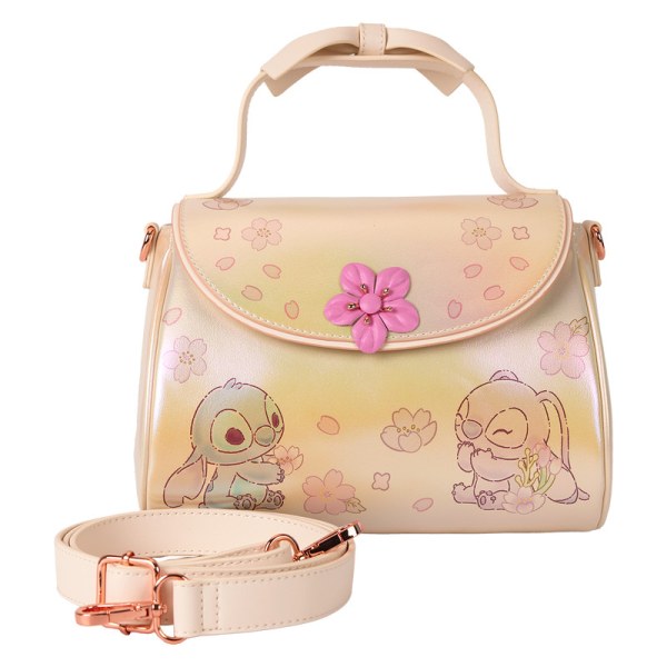 Sac à bandoulière avec poignée et nœud Stitch & Angel fleurs de cerisiers - DISNEY LOUNGEFLY