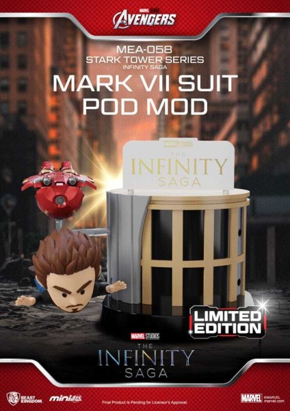 Marvel figurine Mini Egg Attack The Infinity Saga Stark Tower series Tony Stark & Mark VII suit pod mod 12 cm