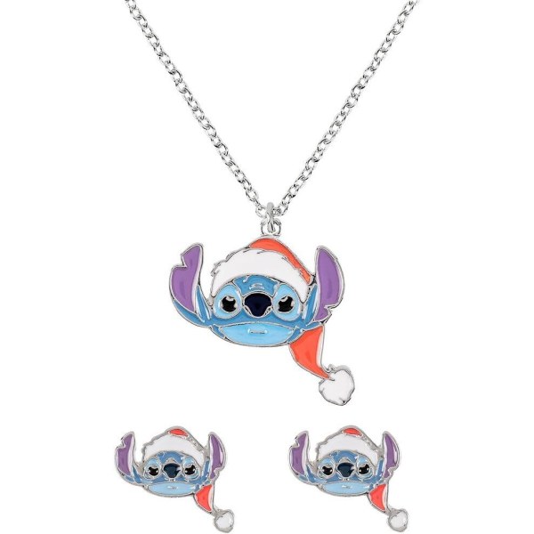 Ensemble collier + boucles d'oreilles - Disney Stitch Noël