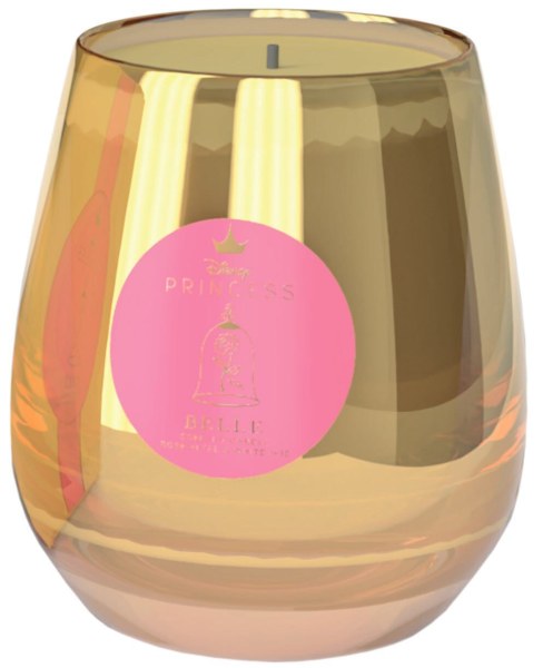 Bougie en verre Disney Belle avec pétale de rose et iris blanc