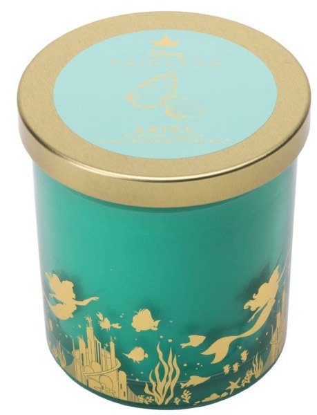 Bougie en verre Disney Ariel avec couvercle, fleur de corail et sel marin