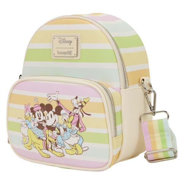 Sac à dos convertible sac à bandoulière Mickey et ses amis à rayures arc-en-ciel - DISNEY LOUNGEFLY