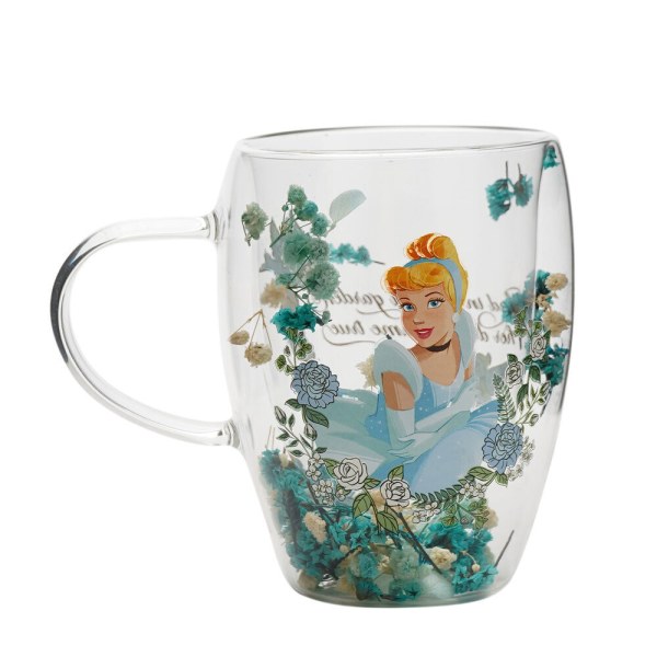 mug en verre décoré de fleurs à l'effigie de Cendrillon, princesse Disney