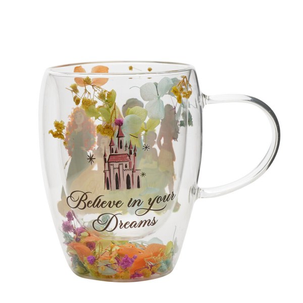 mug en verre décoratif à motif floral Disney Princess