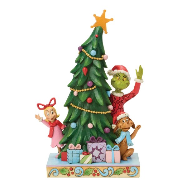 Le Grinch, Cindy et Max qui jettent un coup d'œil depuis l'arbre lumineux - JIM SHORE GRINCH