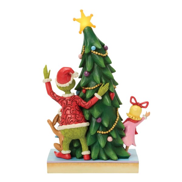Le Grinch, Cindy et Max qui jettent un coup d'œil depuis l'arbre lumineux - JIM SHORE GRINCH