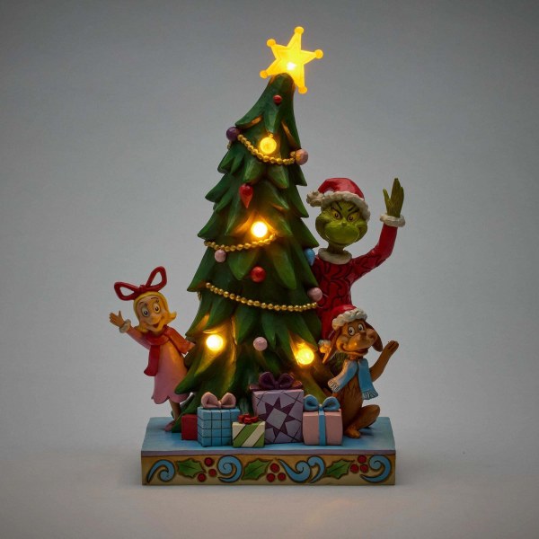 Le Grinch, Cindy et Max qui jettent un coup d'œil depuis l'arbre lumineux - JIM SHORE GRINCH