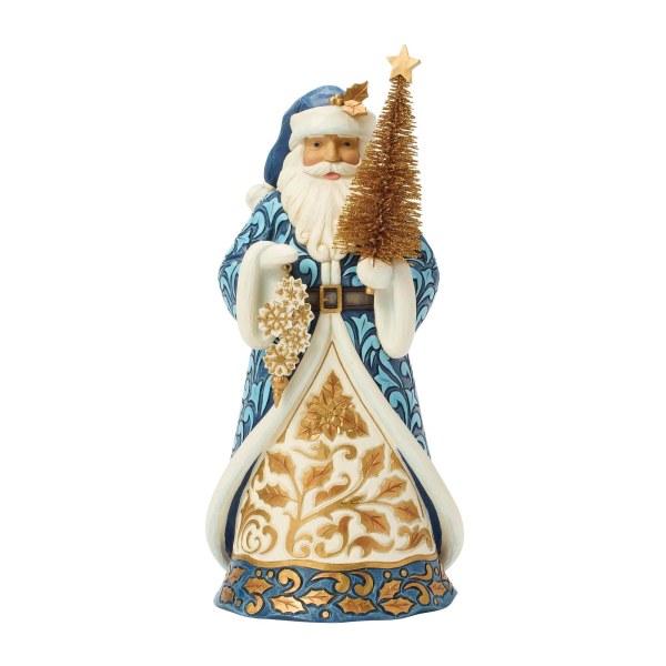 Père Noël bleu et or avec sapin en sisal doré - Heartwood Creek