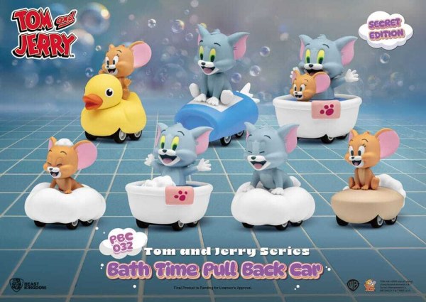 Coffret de 6 voitures à friction Tom & Jerry à rétrofriction - Boîte surprise pour le bain