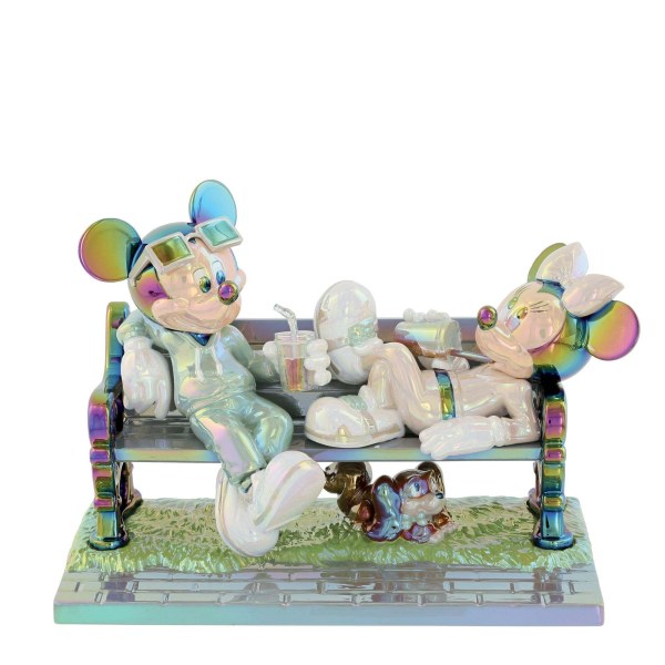 Mickey et Minnie sur un banc finition électroplaquée - Disney Showcase