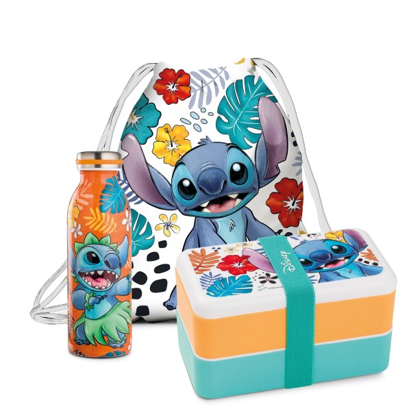 Set Bouteille + Boîte à Lunch + Sac à Cordon Stitch - Disney
