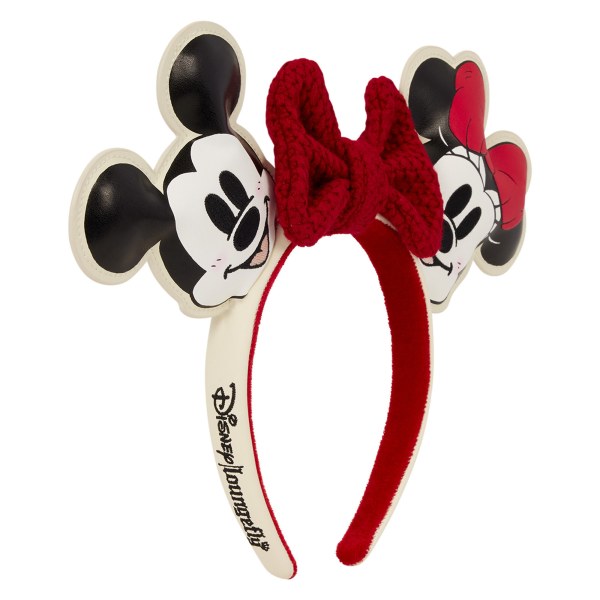 Serre-tête oreilles Mickey et Minnie en tricot avec nœud pour les fêtes - Disney Loungefly