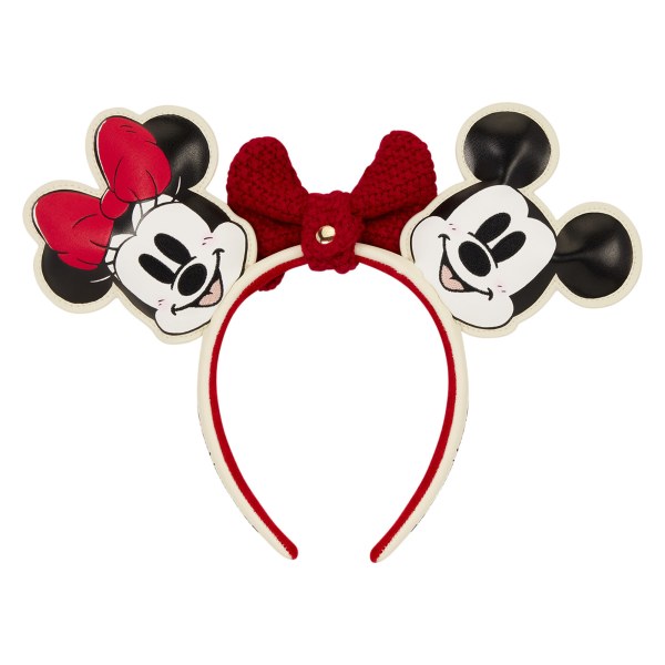 Serre-tête oreilles Mickey et Minnie en tricot avec nœud pour les fêtes - Disney Loungefly