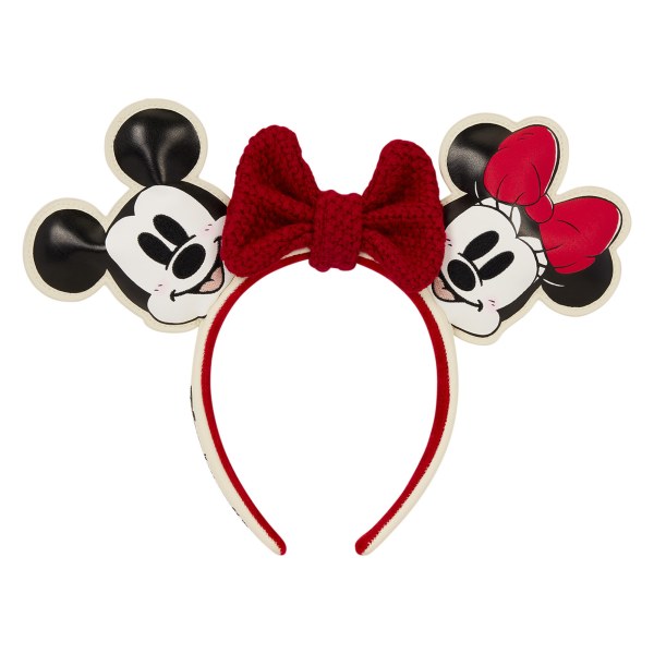 Serre-tête oreilles Mickey et Minnie en tricot avec nœud pour les fêtes - Disney Loungefly