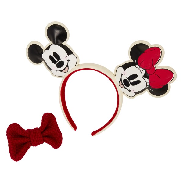 Serre-tête oreilles Mickey et Minnie en tricot avec nœud pour les fêtes - Disney Loungefly