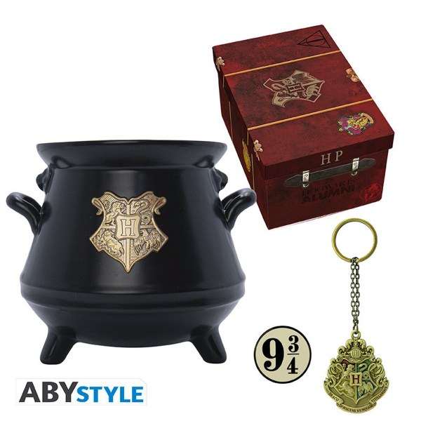 HARRY POTTER - Pack premium Mug 3D + Porte-clés 3D + Pin's Valise Poudlard