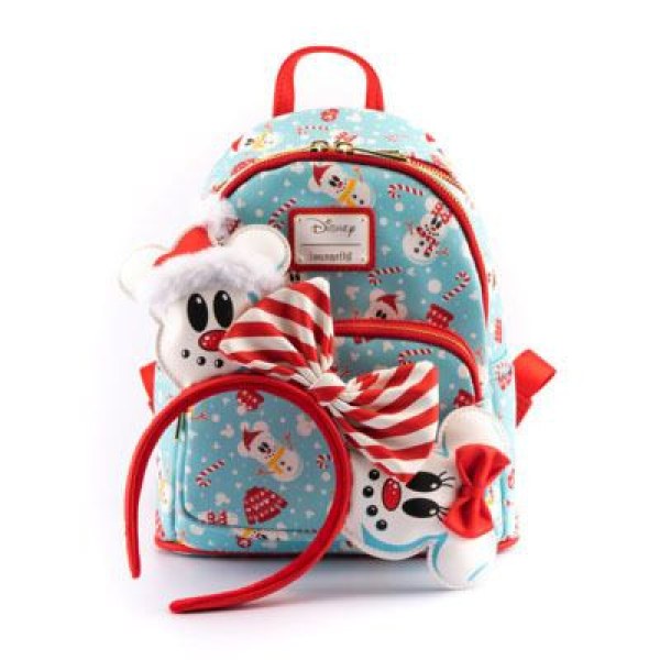 MINI SAC À DOS ET SERRE TÊTE MICKEY & MINNIE BONHOMMES DE NEIGE - DISNEY LOUNGEFLY