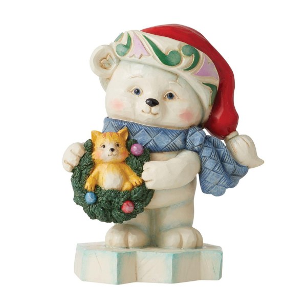 OURS POLAIRE AVEC UNE COURONNE DE GUI ET UN PETIT CHATON - JIM SHORE HEARTWOOD CREEK